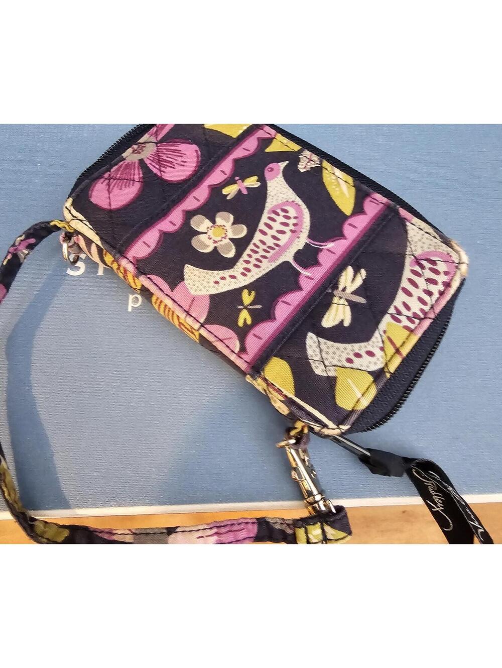 Vera Bradley Quilted Wristlet with Floral and Bird Pattern